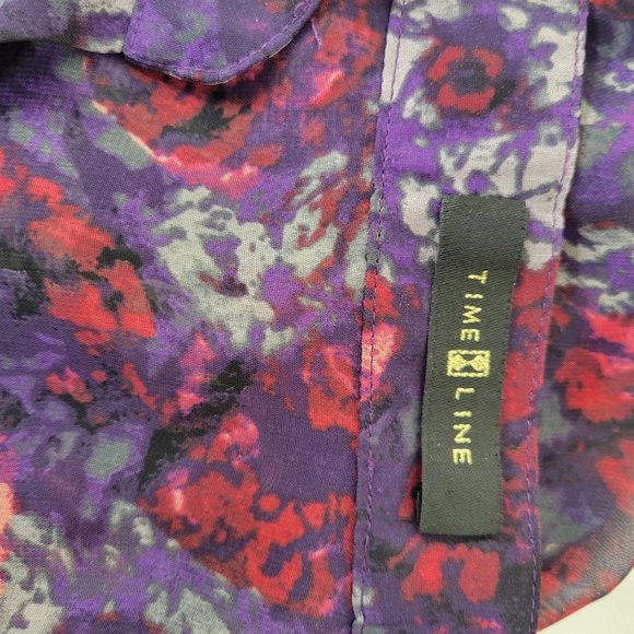 Time Line Semi-Sheer Purple and Red Floral Tunic Top - Picture 3 of 5